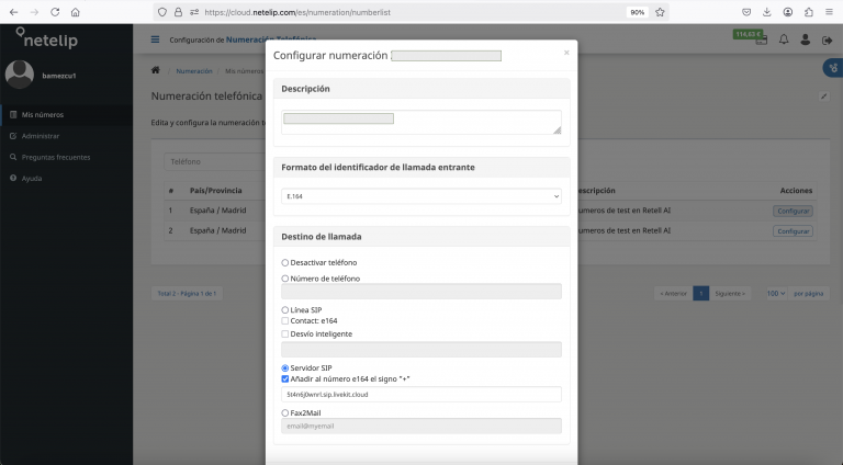 Configurar un número virtual fijo de netelip con Retell AI