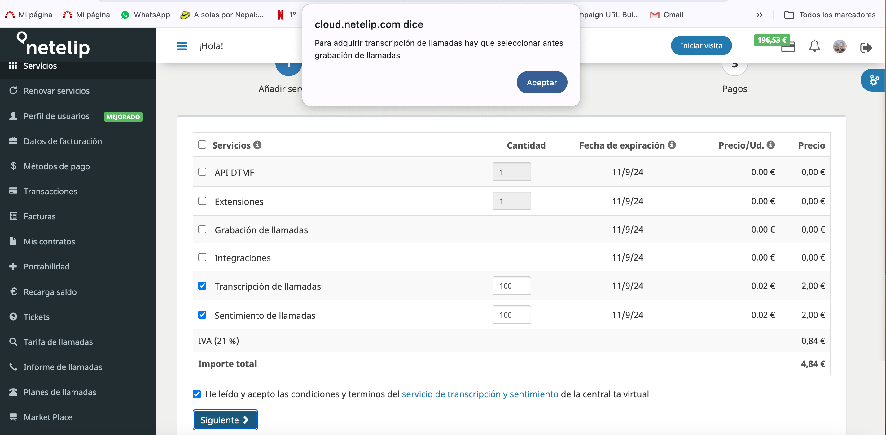 Mensaje recordatorio - Grabación de llamadas