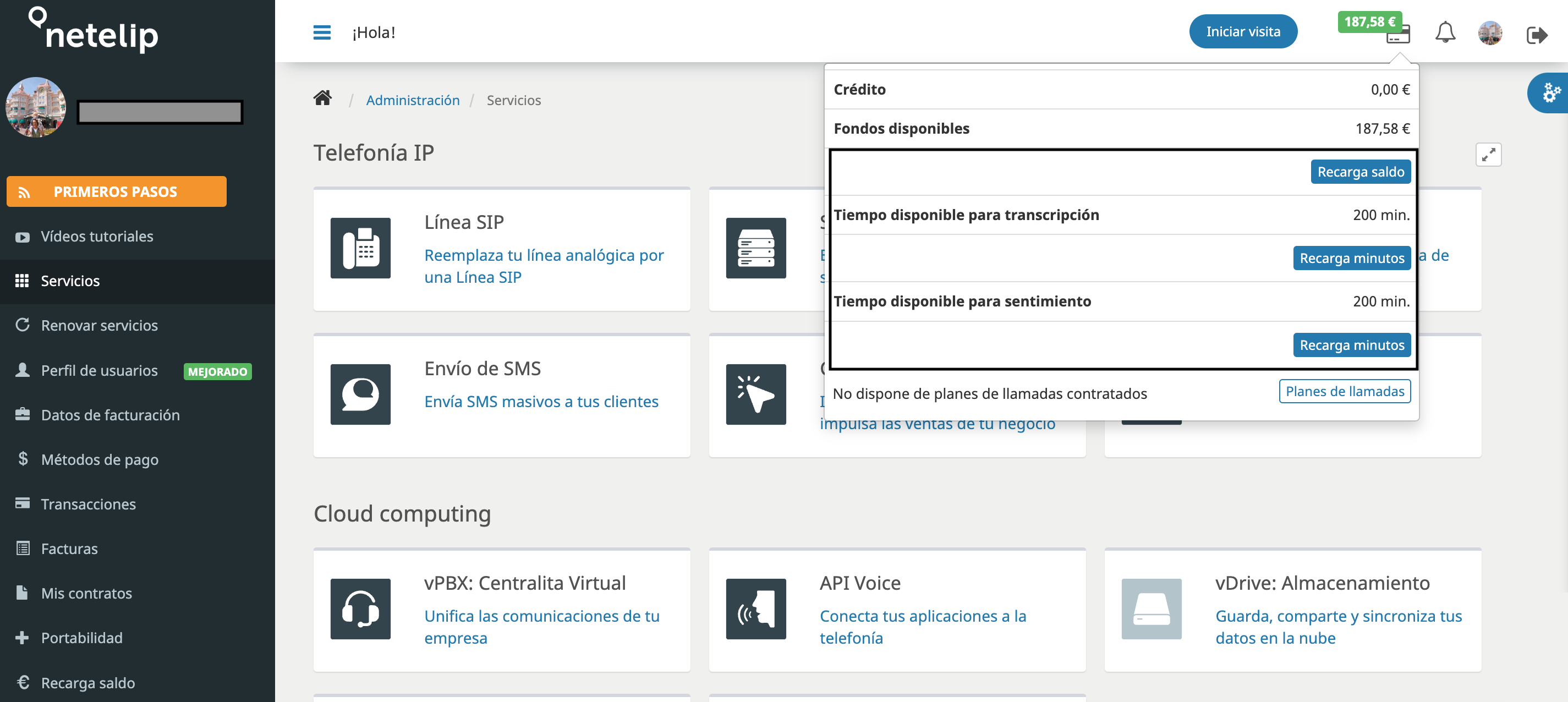 Minutos disponibles - Transcripción y sentimiento de llamadas