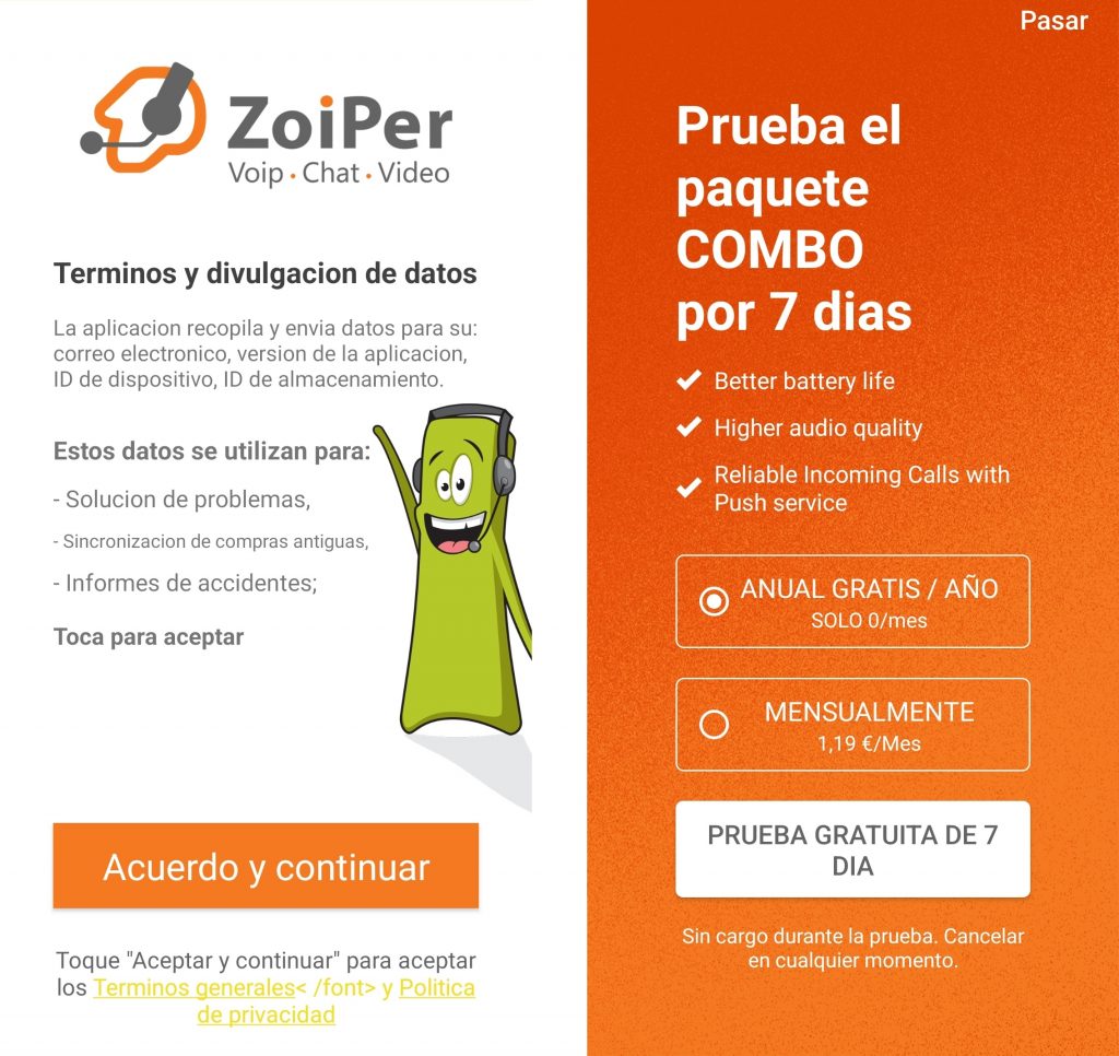 Configuración APP Zoiper para móvil