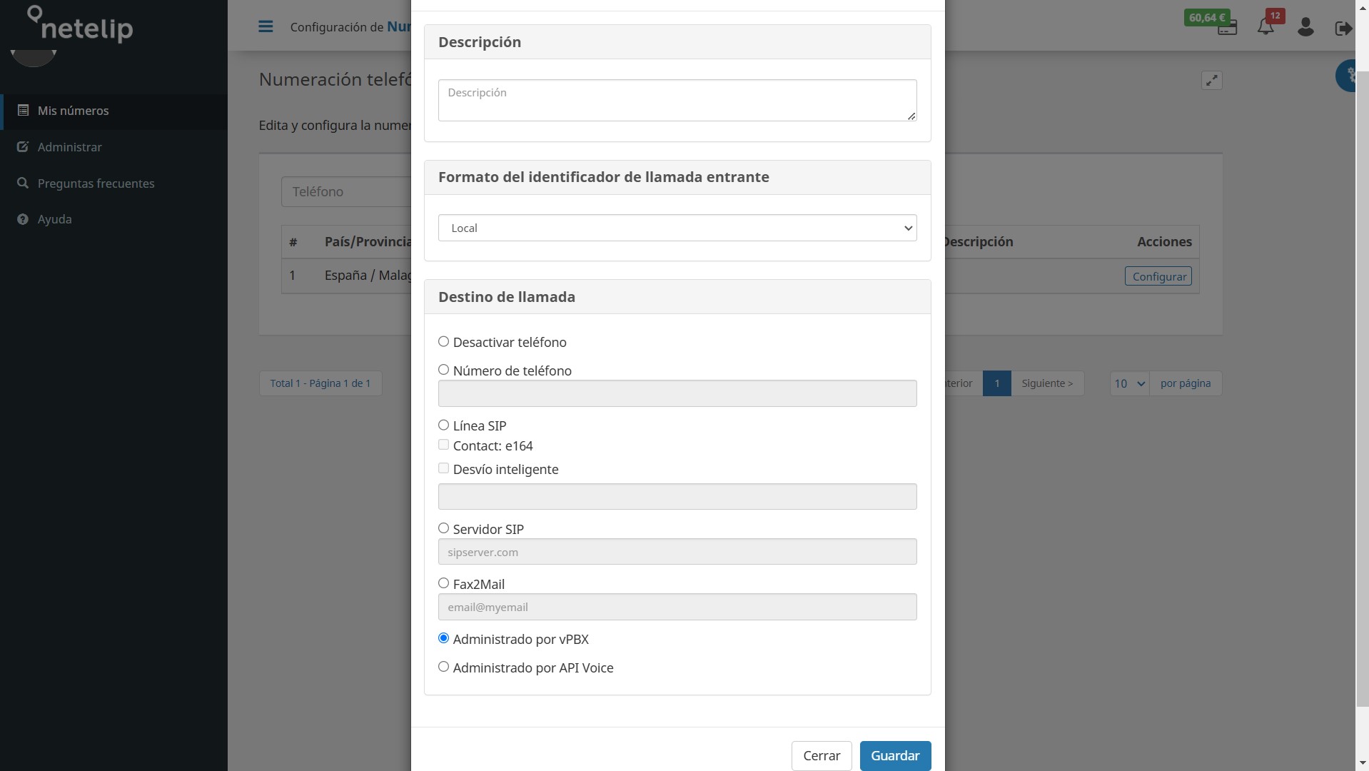 Asignar numeración a Centralita Virtual