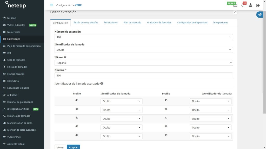 Configuración de las extensiones